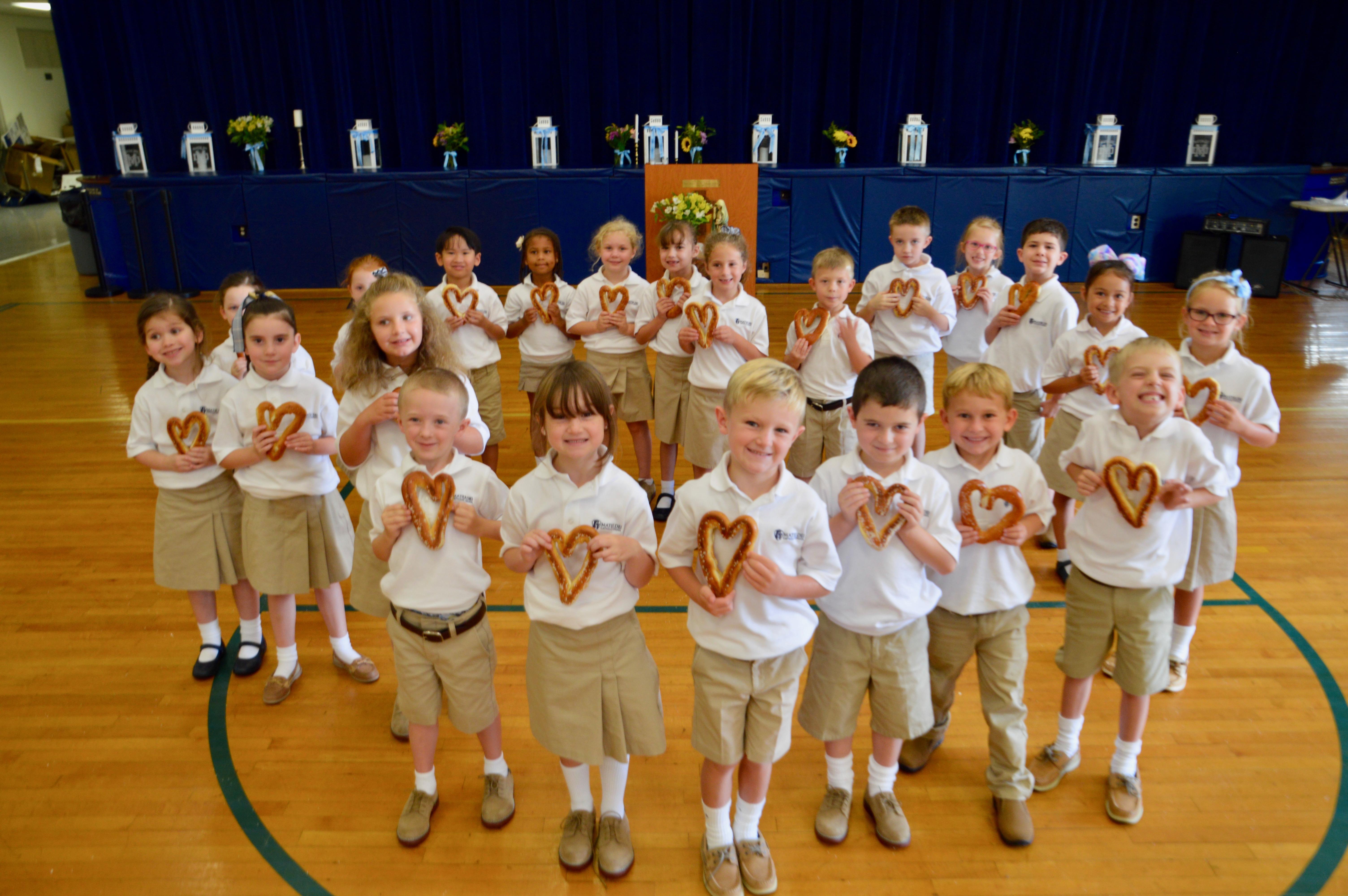 students with heart pretzels