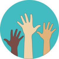 hands raised to volunteer clipart